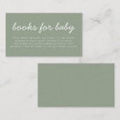 Handwritten Sage Green Baby Shower Books For Baby Informatiekaartje (Voorkant / Achterkant)