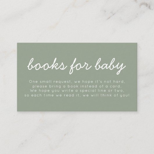 Handwritten Sage Green Baby Shower Books For Baby Informatiekaartje (Voorkant)