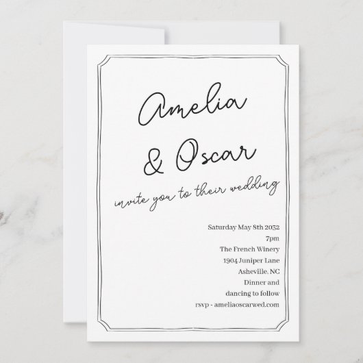 Handwritten Script Doodle Frame Wedding White Kaart (Voorkant)