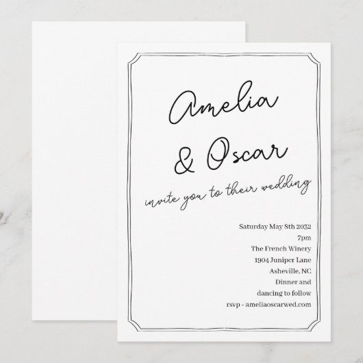 Handwritten Script Doodle Frame Wedding White Kaart (Voorkant / Achterkant)