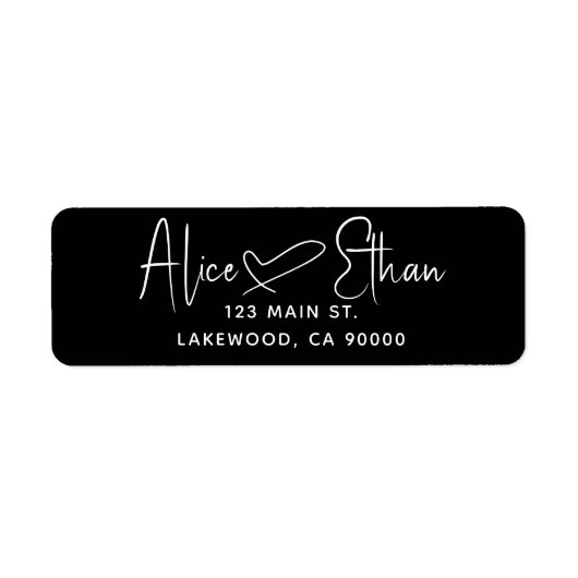 Handwritten Script Heart Modern Black Etiket (Voorkant)