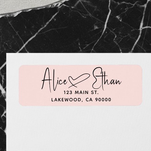 Handwritten Script Heart Modern Blush Pink Etiket