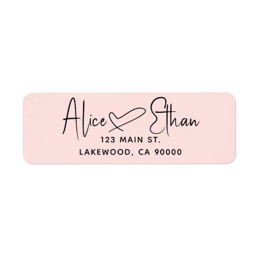 Handwritten Script Heart Modern Blush Pink Etiket (Voorkant)