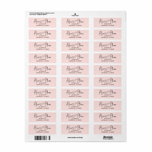 Handwritten Script Heart Modern Blush Pink Etiket (Full Sheet)