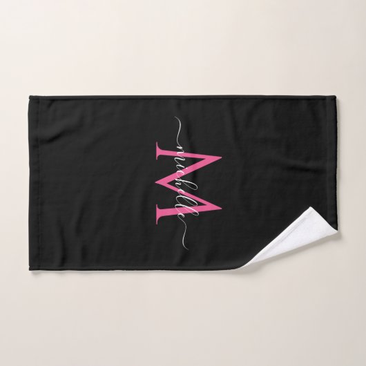 Handwritten Script Name Black and Pink Monogram Handdoek (Handdoek)