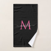 Handwritten Script Name Black and Pink Monogram Handdoek (Handdoek)