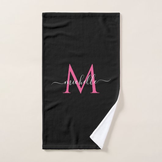 Handwritten Script Name Black and Pink Monogram Handdoek (Handdoek)