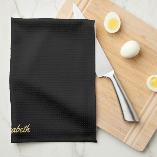 Handwritten Script Name Elegant Black And Gold Theedoek (Quarter Fold)