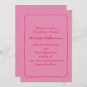 Handwritten Script Pink Red Border Baby Shower Kaart (Voorkant / Achterkant)