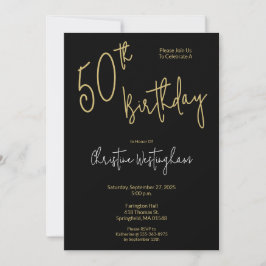 Handwritten Script Simple Black Gold 50th Birthday Kaart