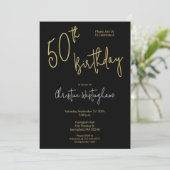 Handwritten Script Simple Black Gold 50th Birthday Kaart (Staand voorkant)