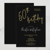 Handwritten Script Simple Black Gold 50th Birthday Kaart (Voorkant / Achterkant)