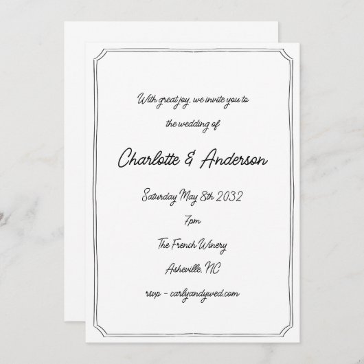 Handwritten Script Whimsical Quirky Frame Wedding Kaart (Voorkant / Achterkant)