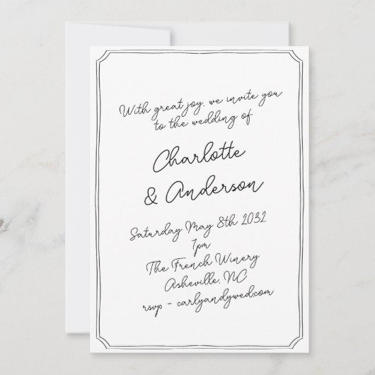 Handwritten Script Whimsy Quirky Frame Wedding Kaart (Voorkant)