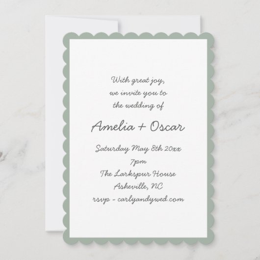Handwritten Script Whimsy Sage Green Wedding Kaart (Voorkant)