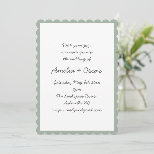 Handwritten Script Whimsy Sage Green Wedding Kaart (Staand voorkant)