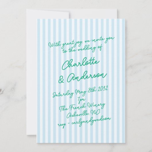 Handwritten Script Whimsy Stripes Quirky Wedding Kaart (Voorkant)