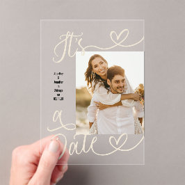 Handwritten Simple Heart It's A Date Photo Wedding Acryl Uitnodigingen