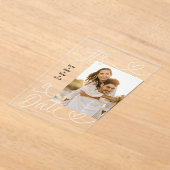 Handwritten Simple Heart It's A Date Photo Wedding Acryl Uitnodigingen (Laagn)