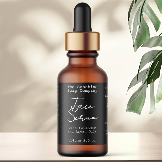 Handwritten Typed Look Black Dropper Bottle Label
