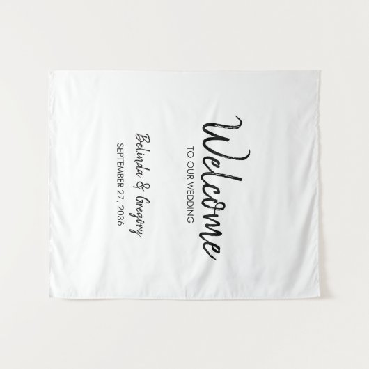 Handwritten Welcome To Our Wedding Fabric Sign Wandkleed (Voorkant (horizontaal))