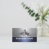 Handyman Auto Reparatie Service Blauw Metaal Mecha Visitekaartje (Staand voorkant)