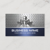 Handyman Auto Reparatie Service Blauw Metaal Mecha Visitekaartje (Voorkant)