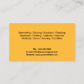 Handyman Beer Carpenter House Repair Plain Gold Visitekaartje (Achterkant)