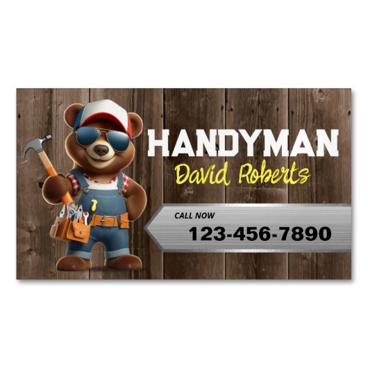 Handyman Beer Carpenter House Repair Service Hout Magnetisch Visitekaartje (Voorkant)
