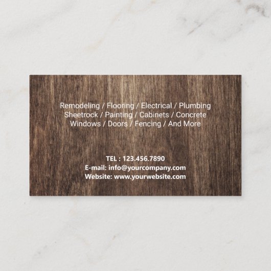 Handyman Beer Houtbewerker Huis Reparatie Service  Visitekaartje (Achterkant)