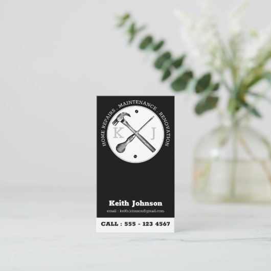 Handyman Black Professional Custom Monogram Logo Visitekaartje (Staand voorkant)
