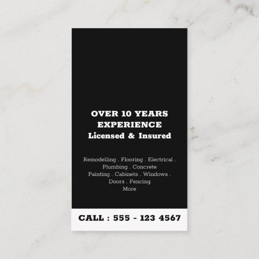 Handyman Black Professional Custom Monogram Logo Visitekaartje (Achterkant)