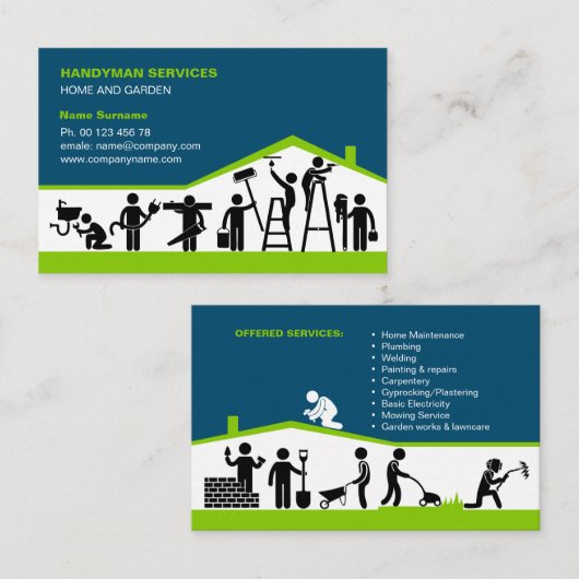 Handyman Business Card Template for Home Maintenan Visitekaartje (Voorkant / Achterkant)