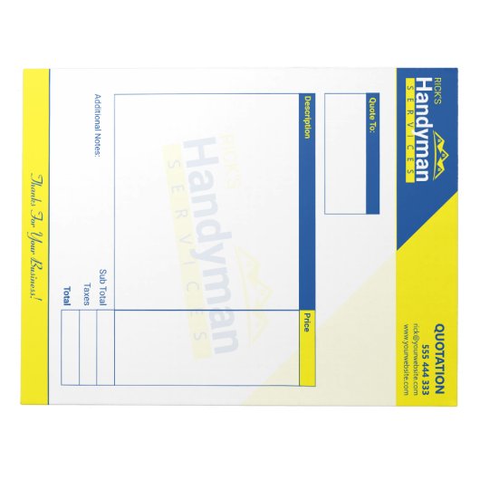 Handyman Business Quote Pad - Home Business Notitieblok (Voorkant)