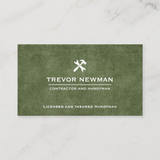 Handyman Carpenter Construction Grunge Olijfgroen Visitekaartje (Voorkant)