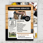 Handyman Carpenter Home Renovaties Diensten Flyer<br><div class="desc">Heb je een hamer in de hand en een passie voor het transformeren van huizen? Deze flyer is je nieuwe beste vriend! Met een robuust dennenhouten lambriseringsontwerp dat "professioneel" en "mannelijk" schreeuwt, gaat deze set erom dat uw klusjesman of timmermansdiensten worden opgemerkt. Of u nu de go-to-guy bent voor woningrenovaties,...</div>