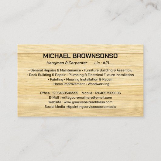 Handyman Carpenter Multiplex Bouw Visitekaartje (Achterkant)