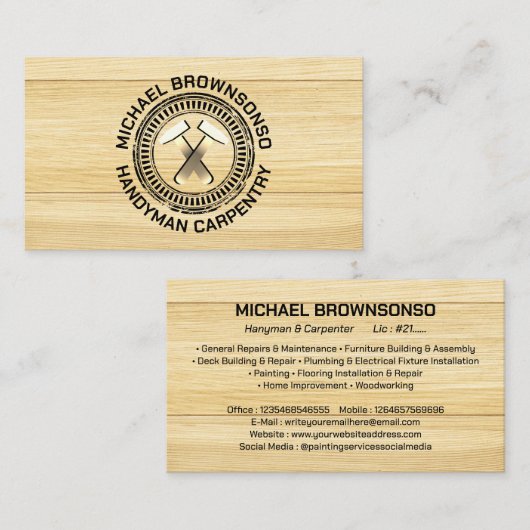 Handyman Carpenter Multiplex Bouw Visitekaartje (Voorkant / Achterkant)