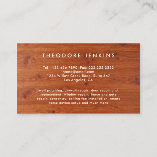 Handyman Carpenter Repair & Maintenance Service Visitekaartje (Achterkant)