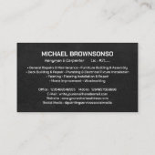 Handyman Carpenter Services Eenvoudig Zwart Visitekaartje (Achterkant)