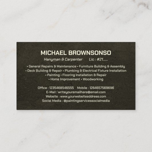 Handyman Carpenter Services Metallic Visitekaartje (Achterkant)