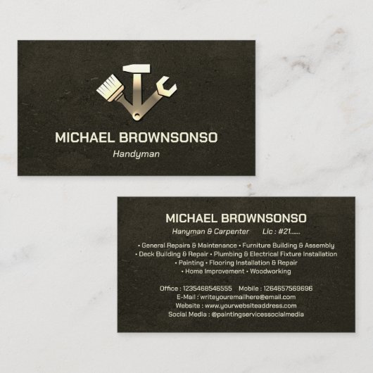 Handyman Carpenter Services Metallic Visitekaartje (Voorkant / Achterkant)