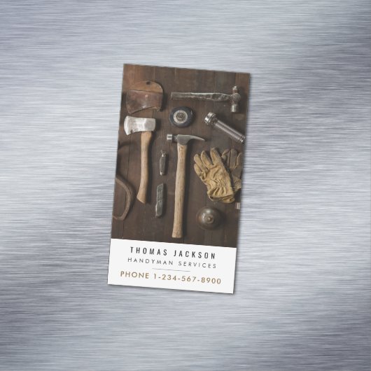 Handyman Carpenter Tools Foto QR-code Magnetisch Visitekaartje (Voorbeeld)