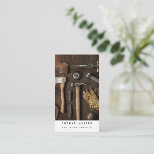 Handyman Carpenter Tools Foto QR-code Visitekaartje (Staand voorkant)