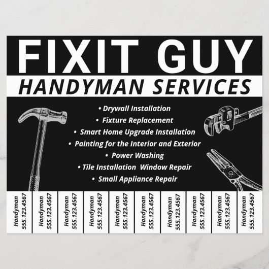 Handyman Carpentry Scheur uit telefoonnummer Flyer (Voorkant)