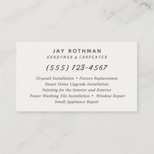 Handyman / Carpentry Tools Home Improvement Visitekaartje (Achterkant)