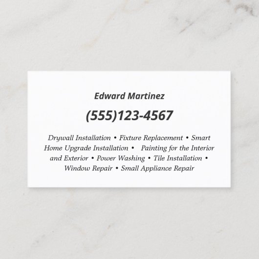 Handyman Carpentry Visitekaartje (Achterkant)