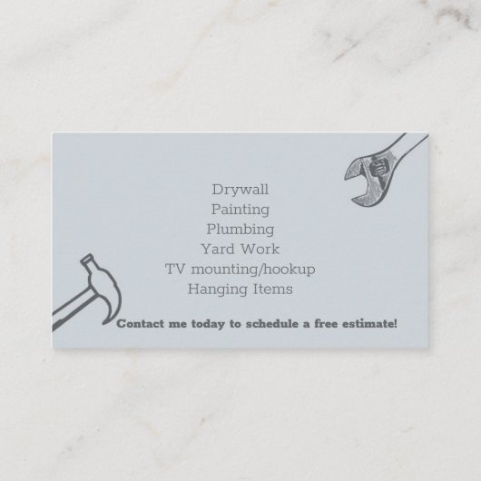 Handyman constructie gereedschappen zilver visitekaartje (Achterkant)