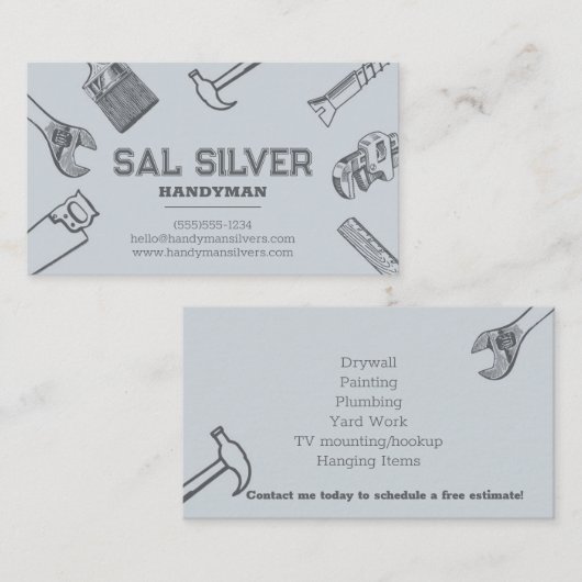 Handyman constructie gereedschappen zilver visitekaartje (Voorkant / Achterkant)