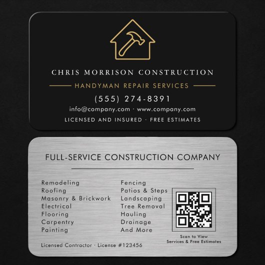 Handyman Constructie QR Code Zilver Metaalglans Visitekaartje
